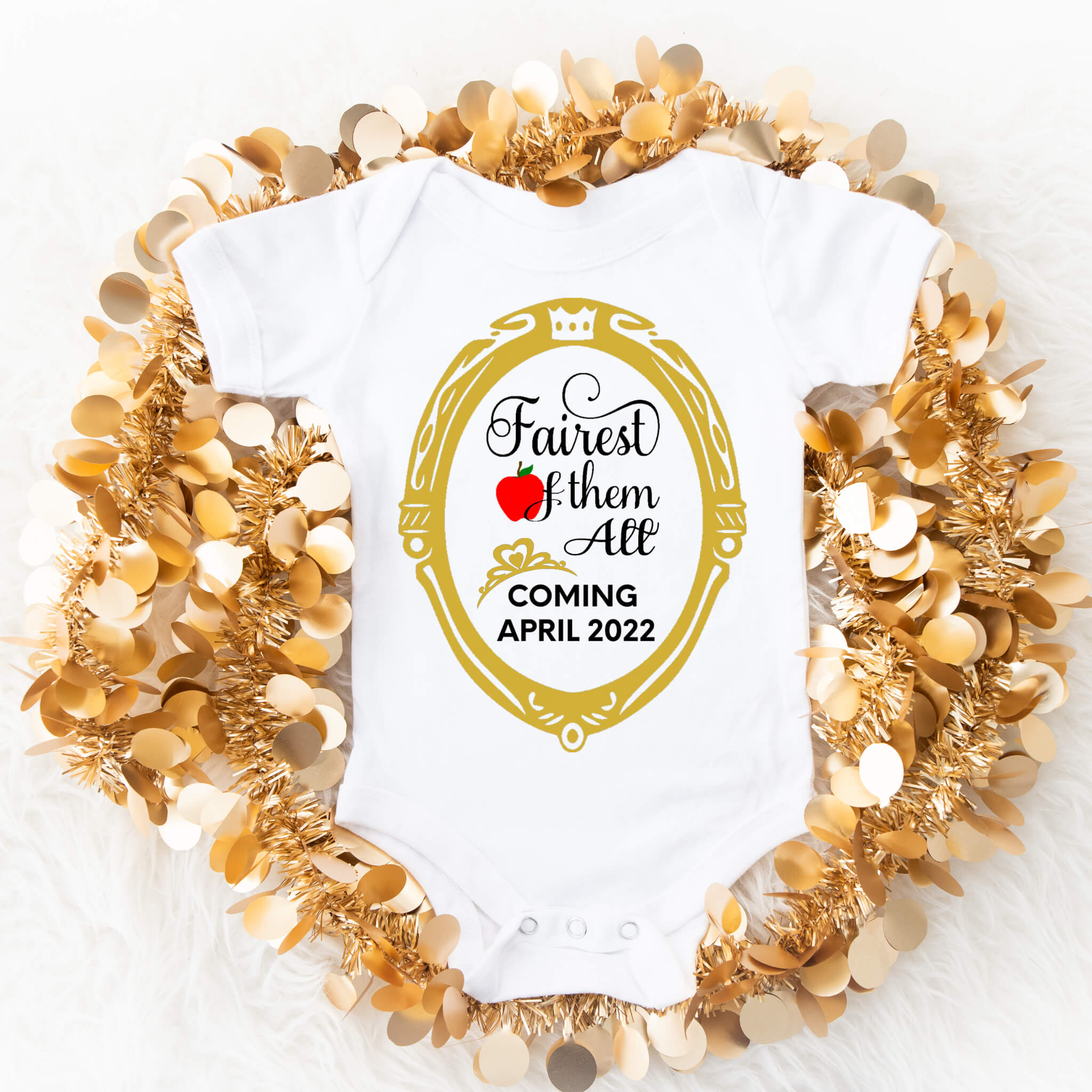 Personalized Pregnancy Announcement, Fairest Of Them All, Dad, Grandma, Grandpa, Auntie, Uncle To Be, Poison Appel Princess Onesie, Customized Baby Announcement Onesie, Animated Movie Characters Pregnancy Announcement