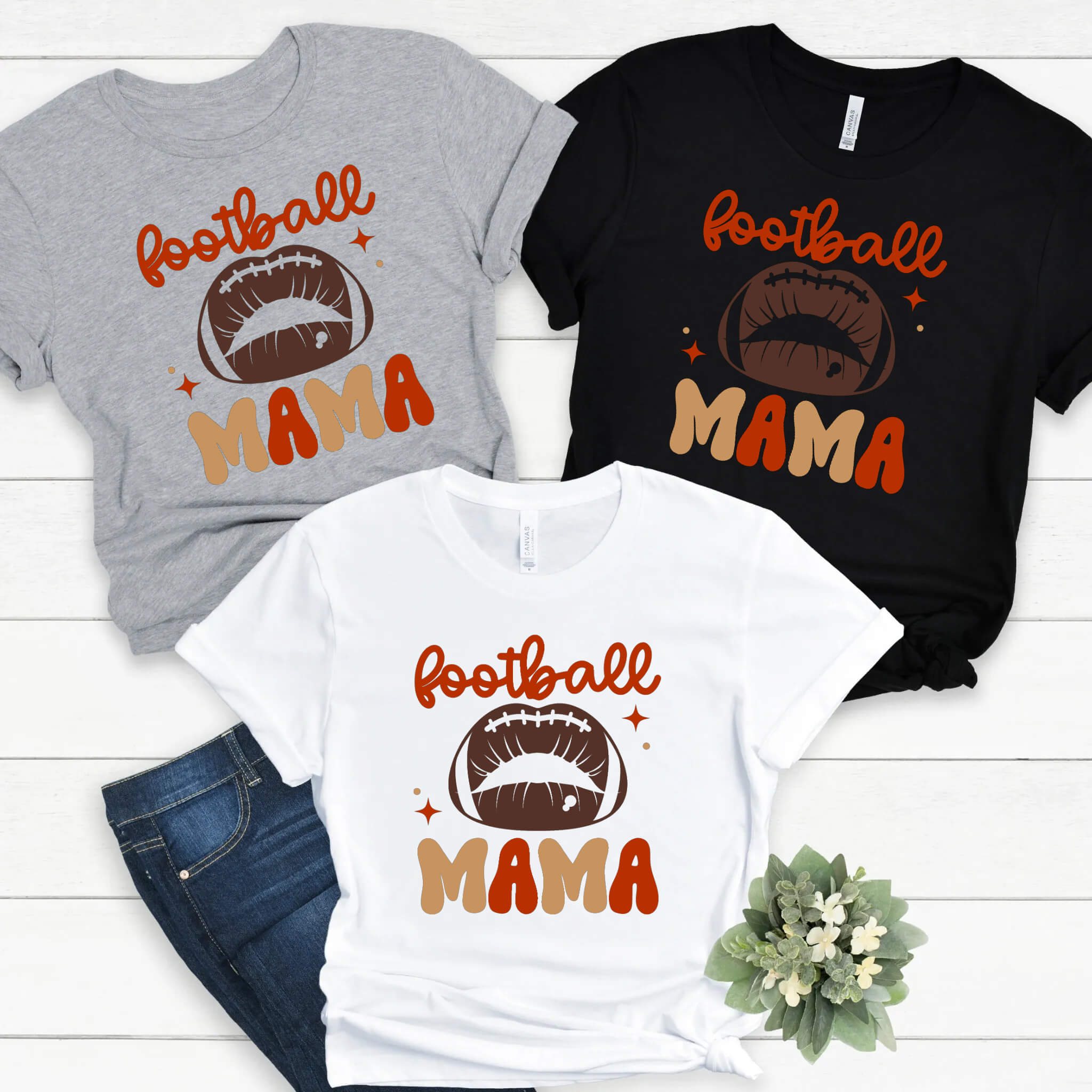 Football Mom Mama Girl's Ladies Women's Football T-Shirt