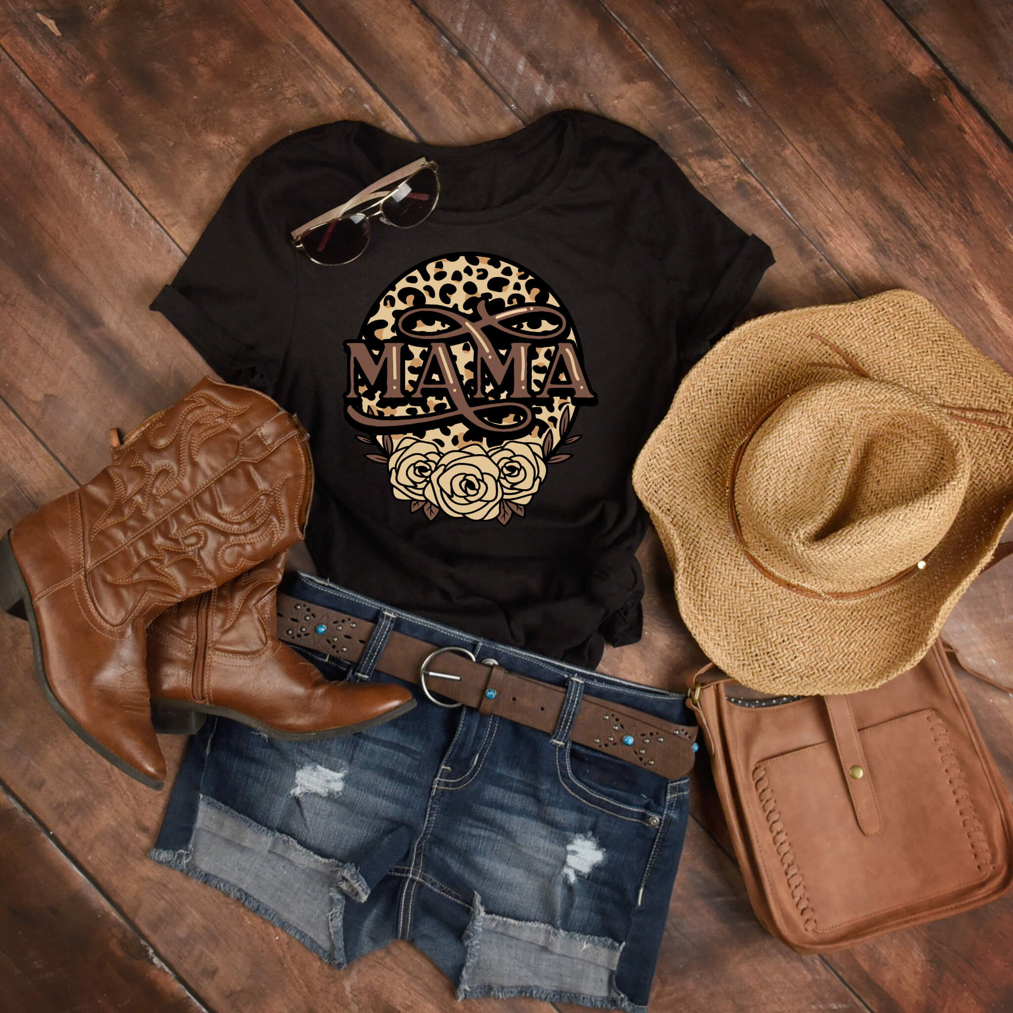 Leopard Mama Floral Country Western Rustic Mom Women's Mother's Day T-Shirt