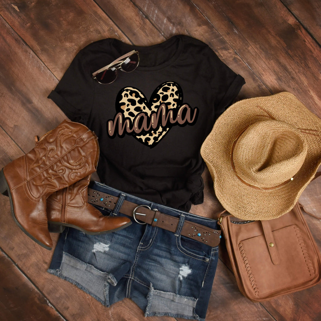 Leopard Mama Heart Country Western Rustic Mom - Camiseta para el día de la madre