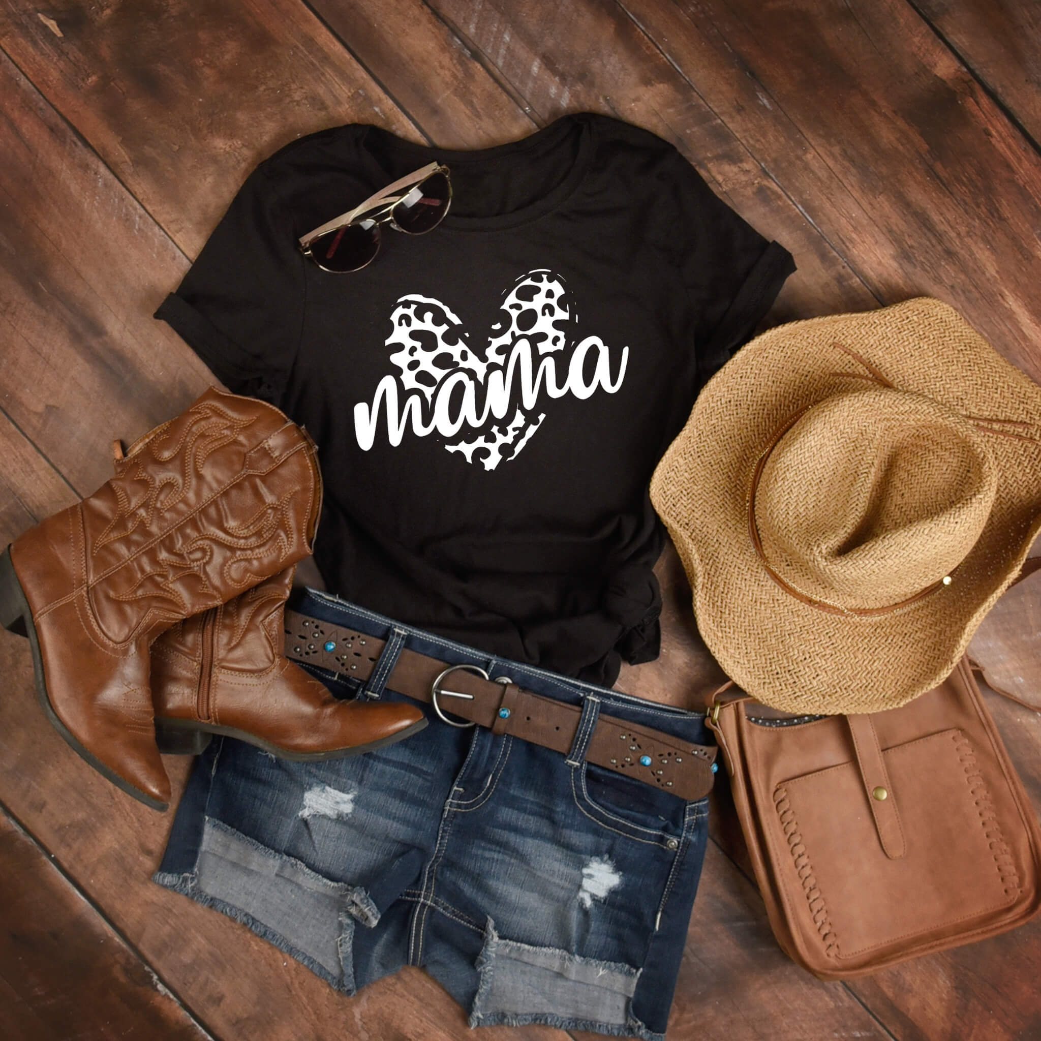 Leopard Mama Heart Country Western Rustic Mom - Camiseta para el día de la madre