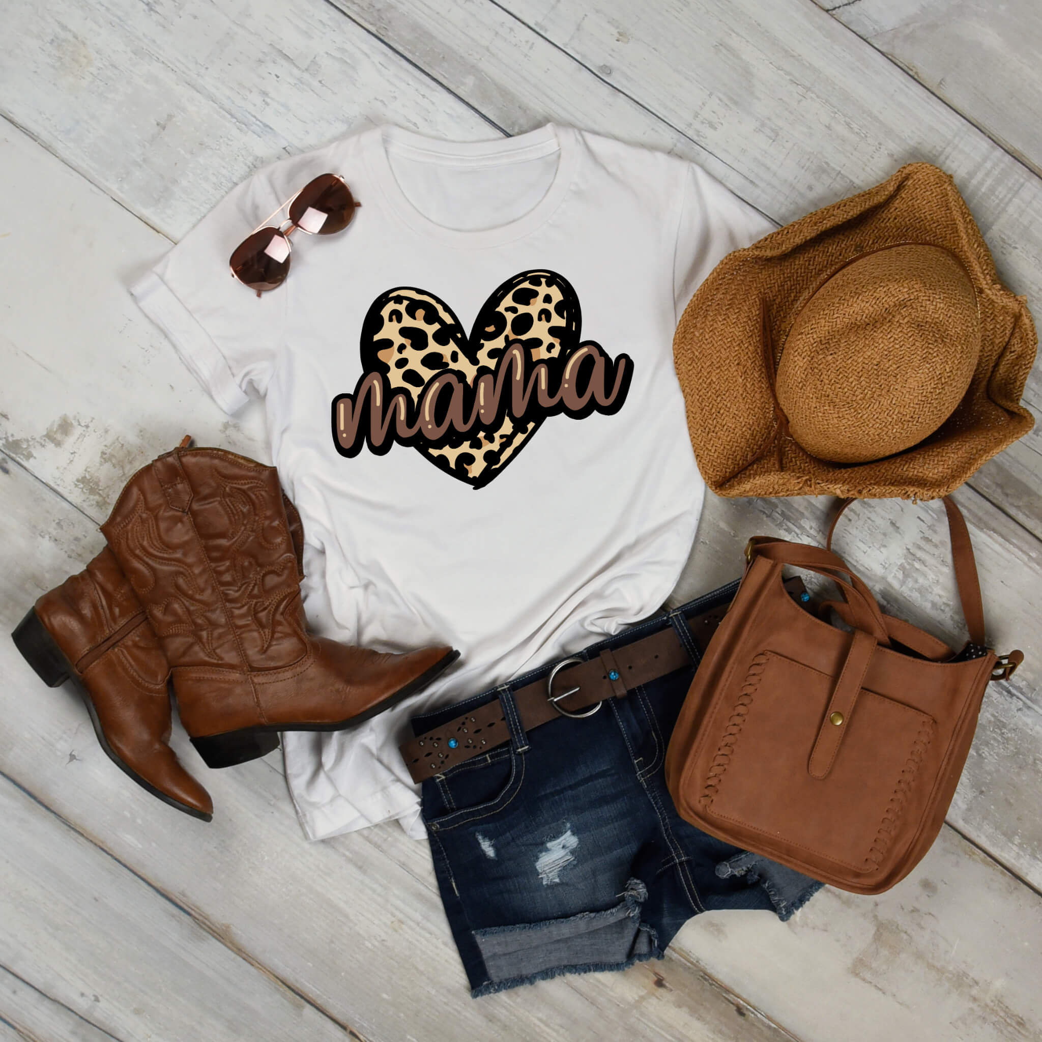 Leopard Mama Heart Country Western Rustic Mom - Camiseta para el día de la madre