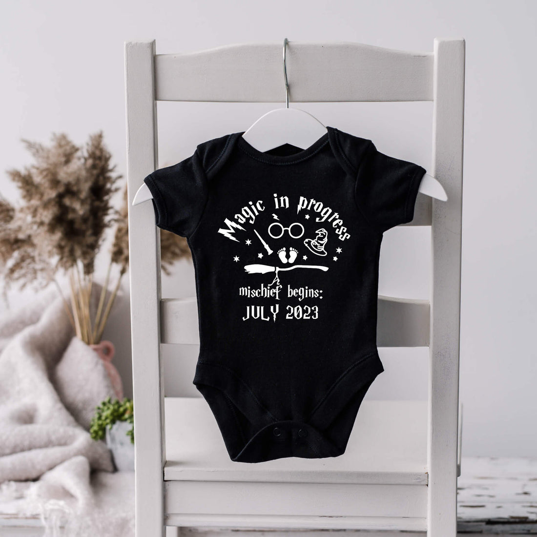 Personalized Pregnancy Announcement, Magic In Progress, Harry Potter Inspired Customizable Onesie