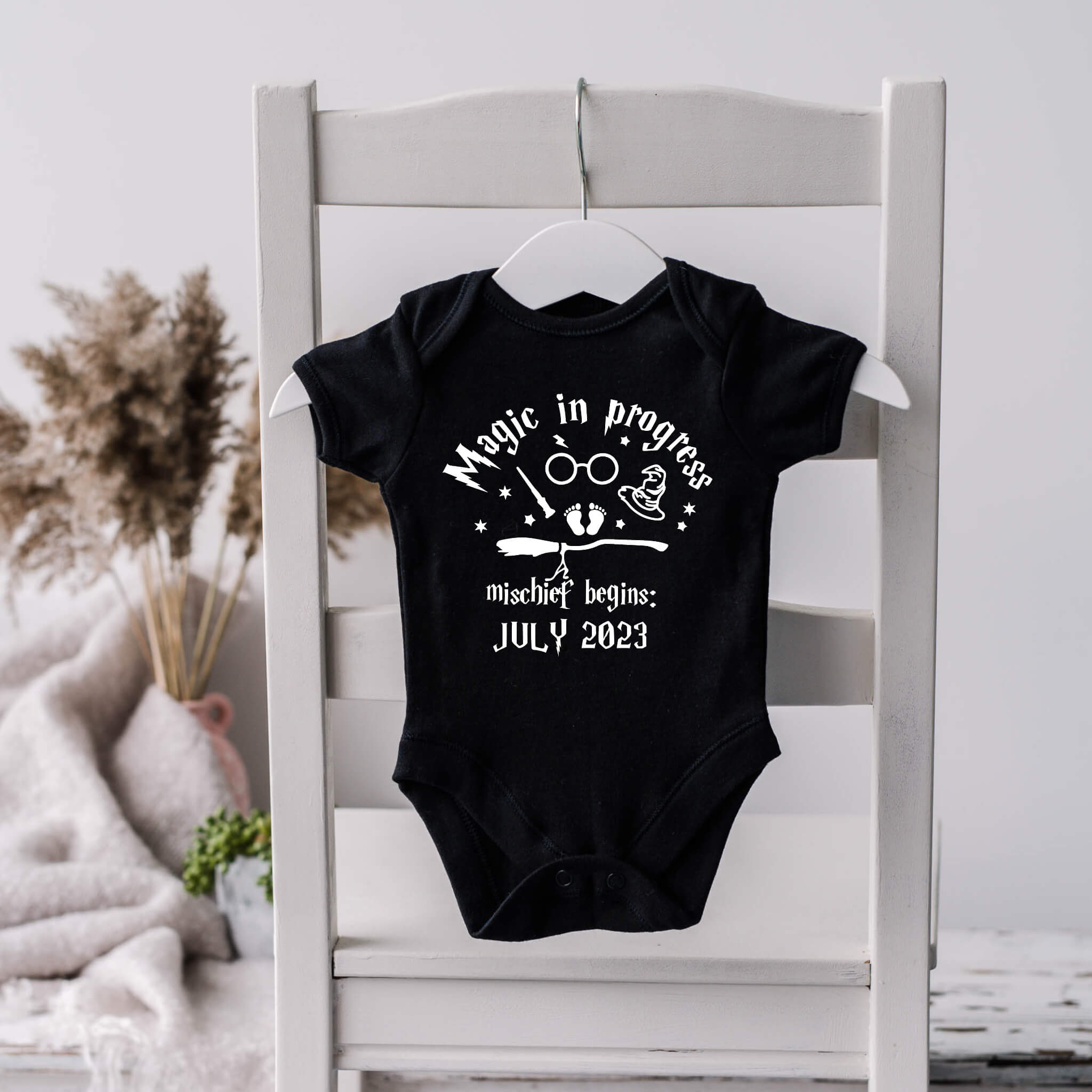 Personalized Pregnancy Announcement Magic In Progress Harry Potter Inspired Customizable Onesie