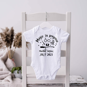 Personalized Pregnancy Announcement, Magic In Progress, Harry Potter Inspired Customizable Onesie