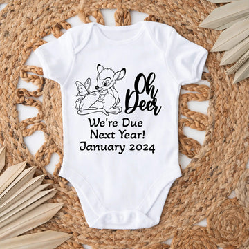 Personalized Pregnancy Announcement, Oh Deer We’re Due Next Year, Disney Bambi Inspired, Customized Baby Announcement