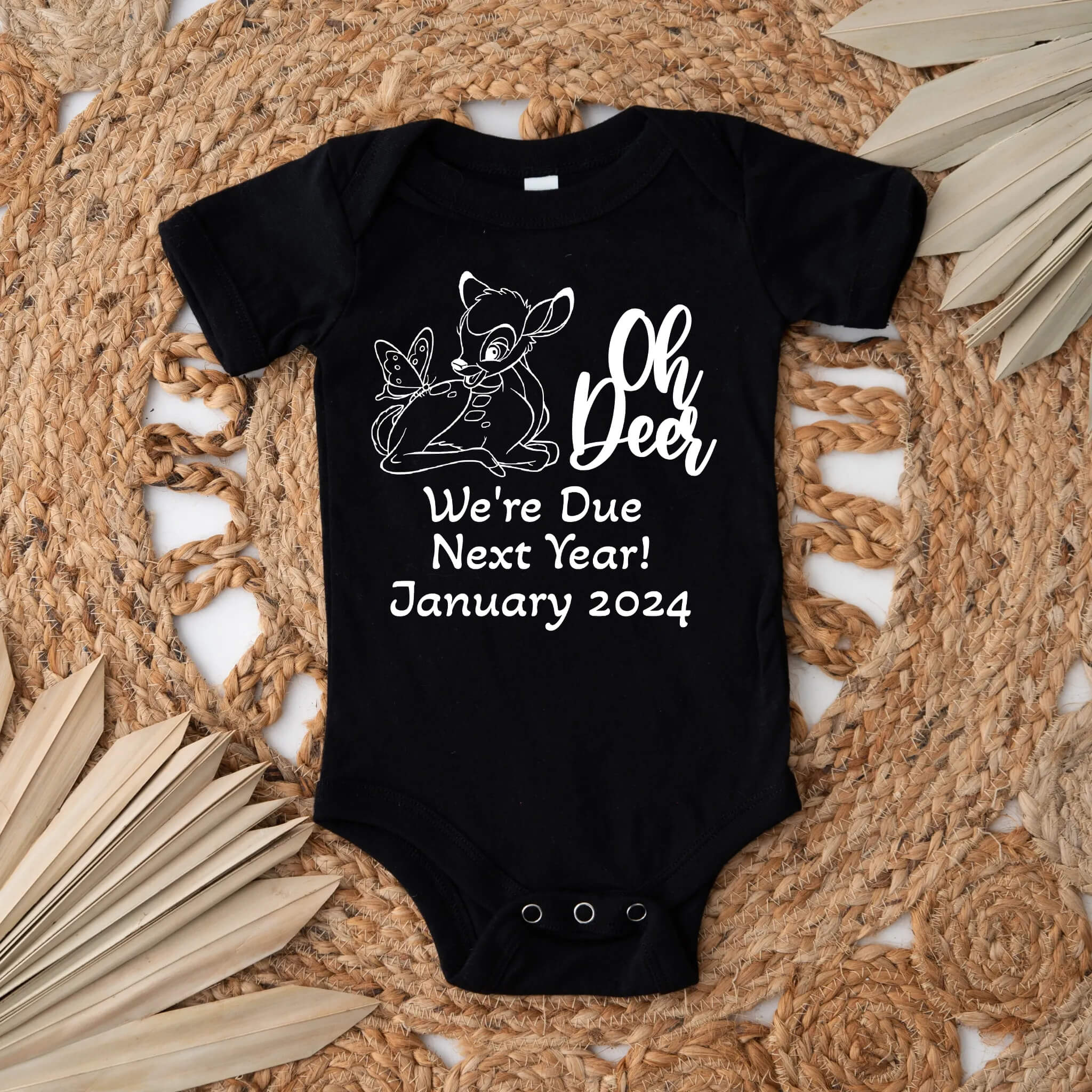 Personalized Pregnancy Announcement, Oh Deer We’re Due Next Year, Dad, Grandma, Grandpa, Aunt, Uncle To Be, Customized Baby Fawn Announcement, Social Media Announcement, Gift Box Baby Announcement, Animated Movie Characters Pregnancy Announcement