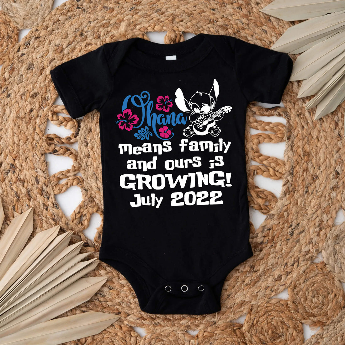 Personalized Pregnancy Announcement, Ohana Means Family & Ours Is Growing, Lilo & Stitch Inspired, Customized Baby Announcement Onesie