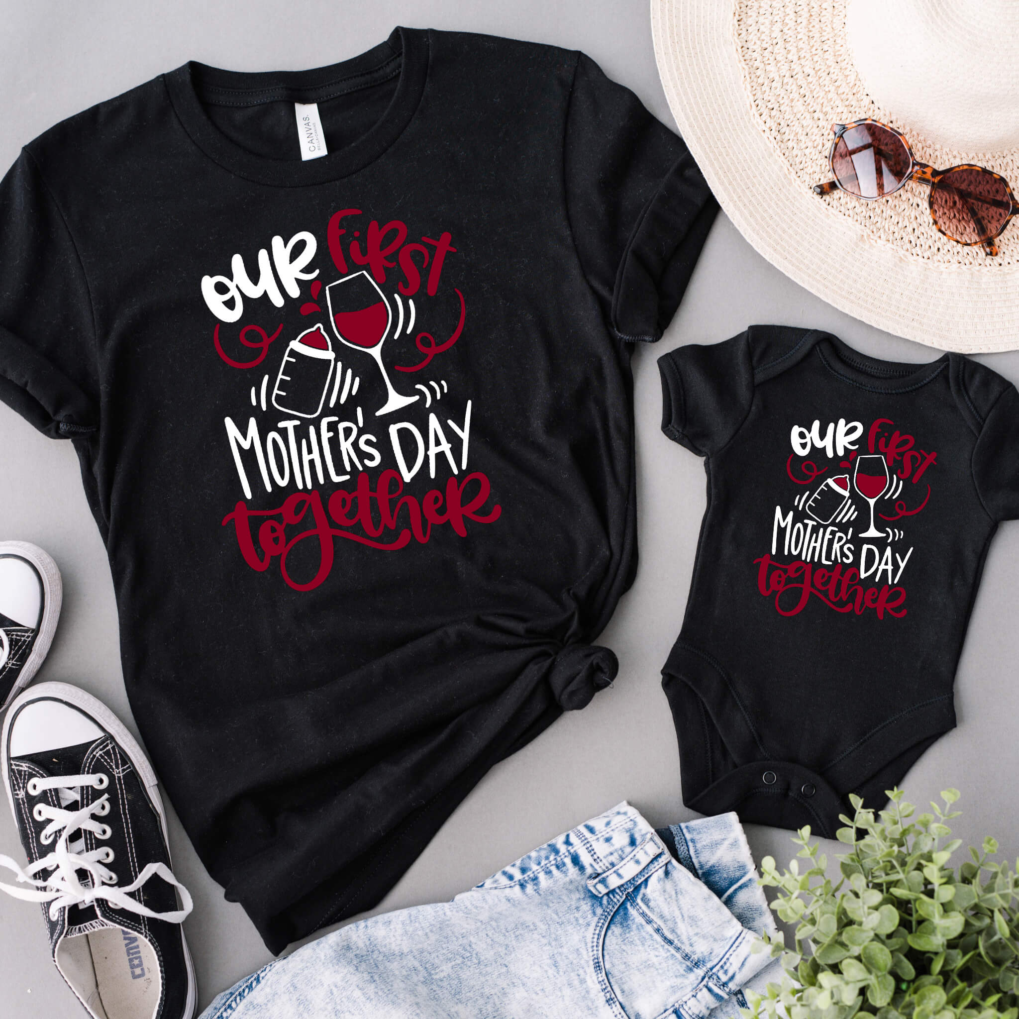 Our First Mother's Day Matching Funny Wine Drinking Mommy & Me Women's T-Shirt