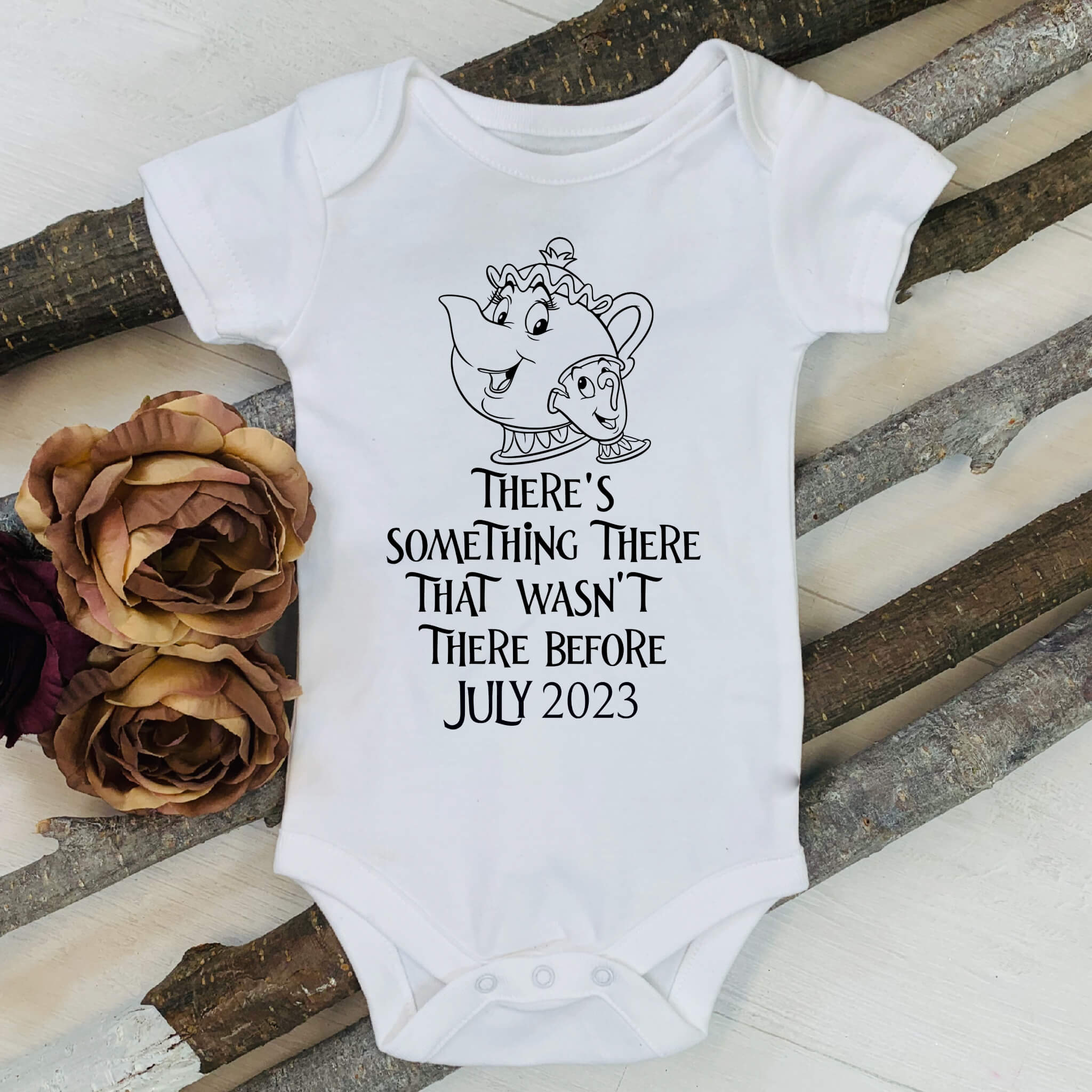 Personalized Pregnancy Announcement, There’s Something There That Wasn’t There Before, Dad, Grandma, Grandpa, Aunt, Uncle To Be, Tale as Old as Time, Customized Baby Announcement Onesie, Animated Movie Characters Pregnancy Announcement
