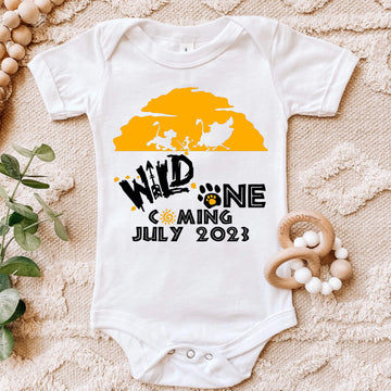 Personalized Pregnancy Announcement, Wild One Coming, Lion King Inspired, Customized Baby Announcement Onesie