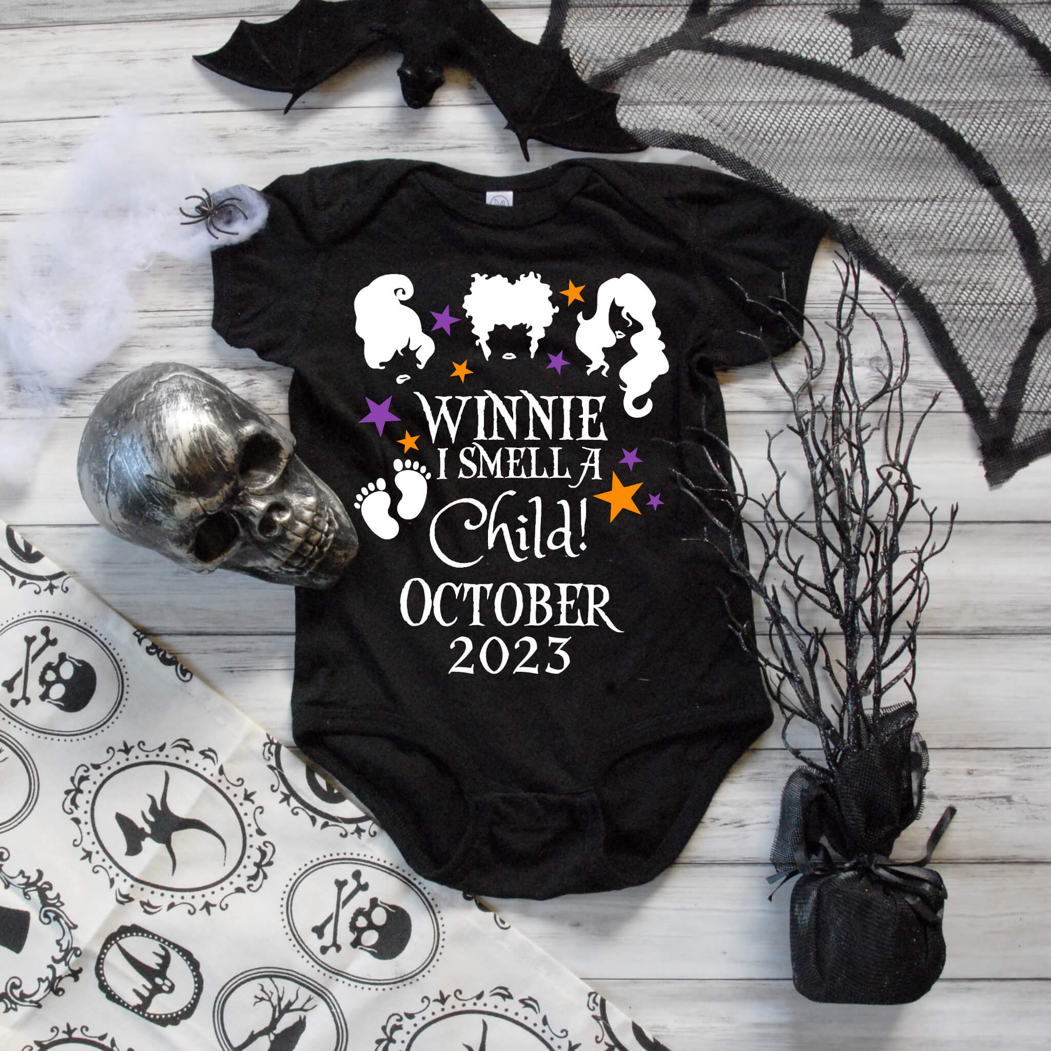 Anuncio de embarazo personalizado, Winnie Huelo a niño, Onesie de fecha de parto personalizado, Anuncio de embarazo de Halloween, Anuncio de embarazo de octubre